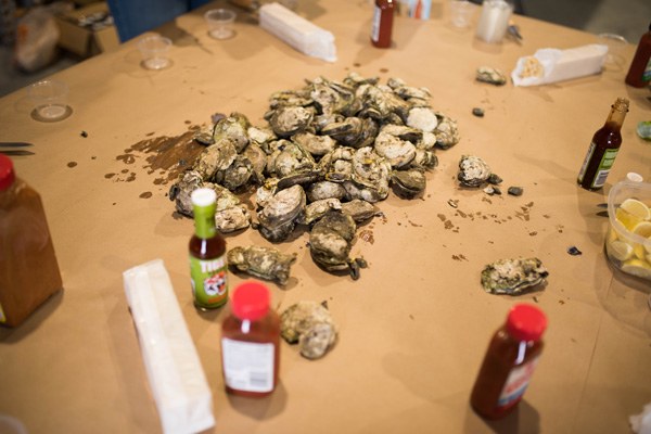 Company cookout - oysters on table