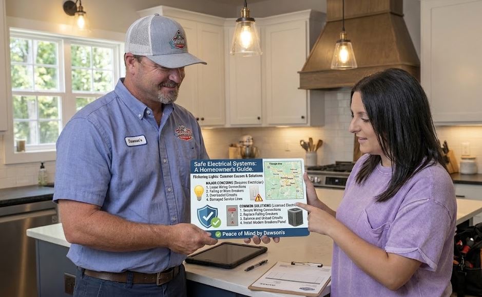 Dawson Electrician Talking With Raleigh Homeowner About Flickering Lights
