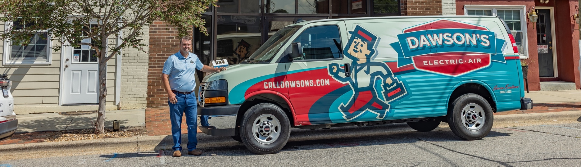 Dawsons Truck And Travis Outside Town Of Coats Town Hall