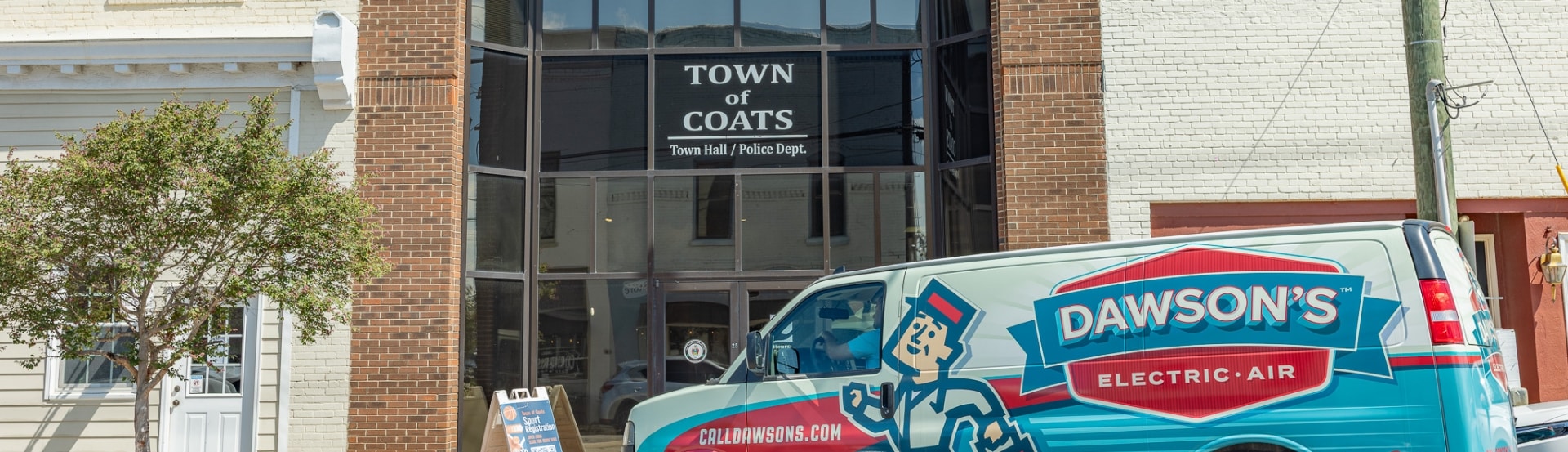 Dawsons Truck Infront Of Town Of Coats Town Hall